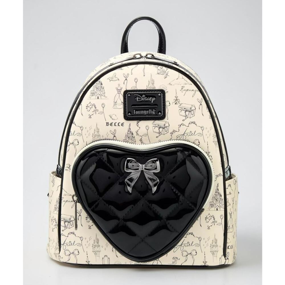 Loungefly Disney Princess Sketch Icons Heart Pocket Mini Backpack NWT